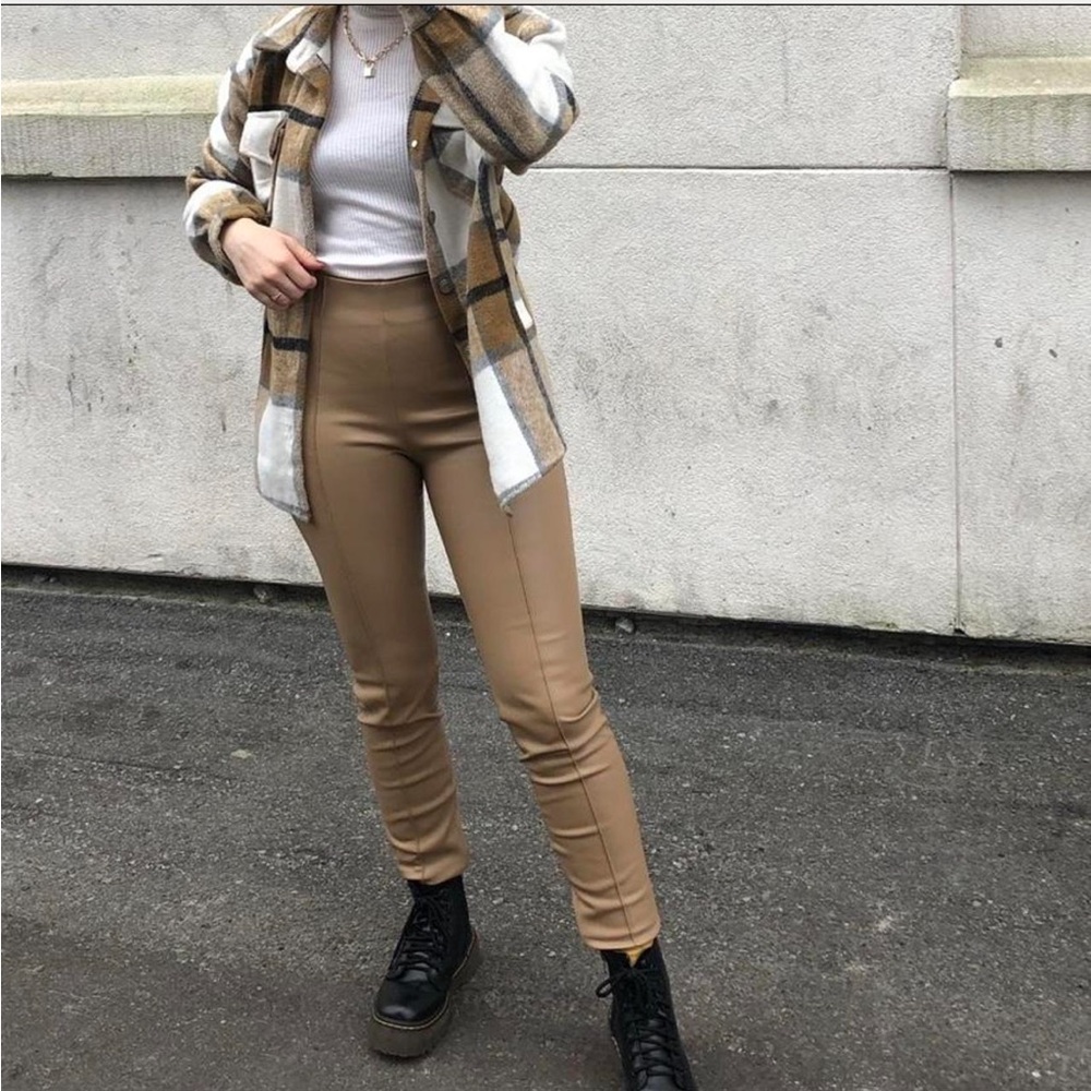 Zara tan leather pants